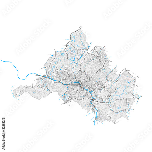 Saarbrucken, Germany Black and White high resolution vector map