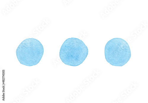 Watercolor blue triplets isolated on white . Hand drawn ellipsis sign