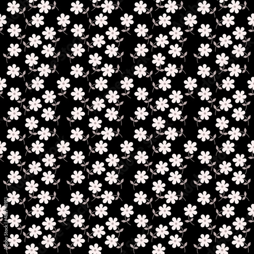 Vintage flower background Floral pattern with a small white flower on a black mustard background Seamless pattern for design and print fashion style Ditsy Stock Vector Illustration, Designer Fabric.