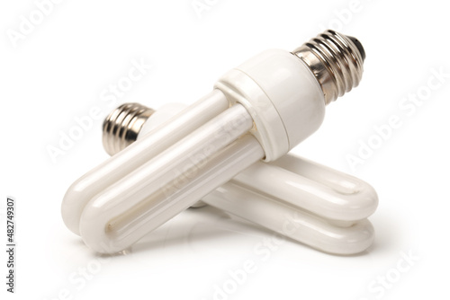 energy saving fluorescent light bulb on white background