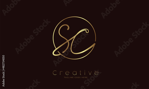 Initial SC Logo. hand drawn letter SC in circle with gold colour. usable for business. personal and company logos. vector illustration