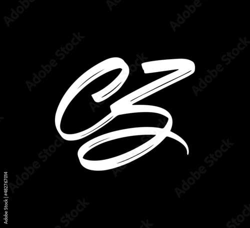 White Vector Letters Logo Brush Handlettering Calligraphy Style In Black Background Initial cz