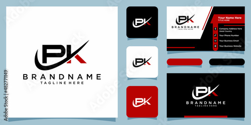 PK logo. Company logo. Monogram design. Letters P and K with business card design
