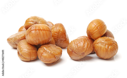 chinese food, peeled roasted chestnut on white background