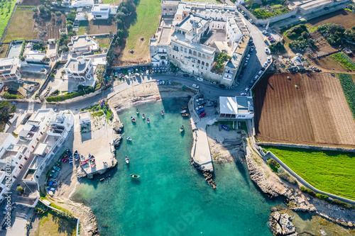 Aerial view of San Vito abbey near Polignano a Mare, Apulia (Puglia), southern Italy