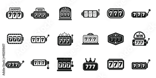 Lucky 7 icons set simple vector. Casino slot