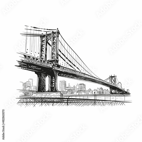 Bridge hand drawn sketch. New York city, vector illustration