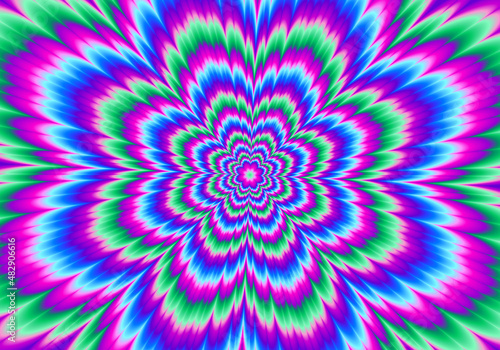 Pulsing colorful flower. Motion illusion.