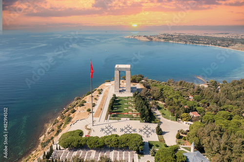Canakkale Martyrs' Monument, built in memory of the Turkish soldiers who fought in the First World War. Aerial view Gallipoli, Çanakkale – TURKEY