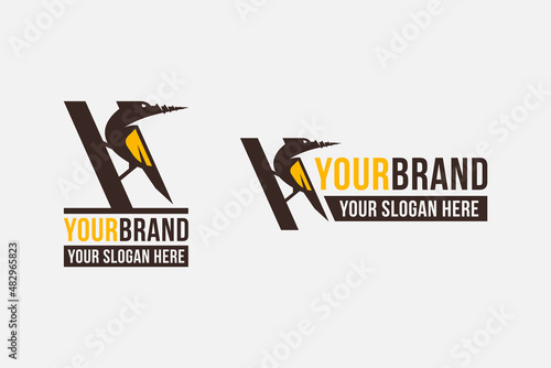 woodpecker bird logo with bolt for industrial products