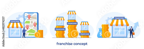 Franchise banner. Franchising business branch expansion. Small enterprise, company, shop, retail store or service network, flat illustration vector template banner