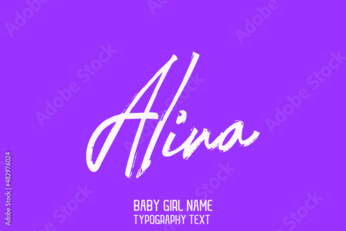 Alina Baby Girl Name in Stylish Cursive Brush Typography Text on Purple Background