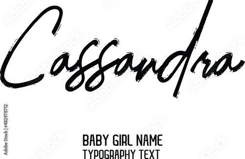 Cassandra Baby Girl Name in Stylish Lettering Brush Calligraphy Black Color Text