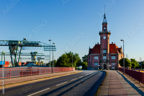 Old harbor with tower in Dortmund