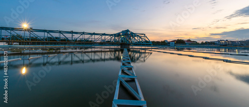 Banner photo of water treatment plant with sunset