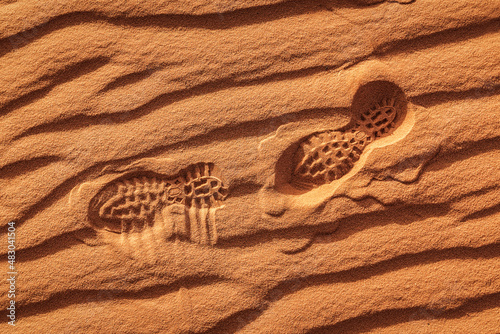 Human footsteps on the sand in the Desert