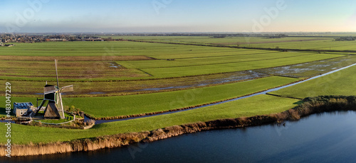Panorama over the "Put van Broekhoven" near Bodegraven (NL) with windmill 