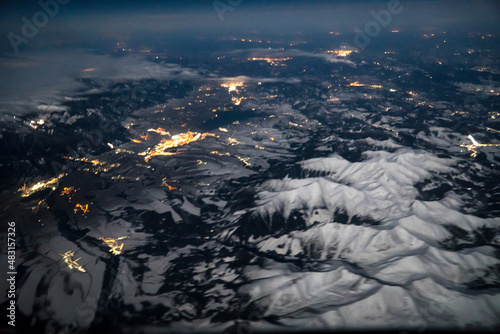 Tatry, Zakopane z lotu ptaka nocą / Aerial Night view of Tatra Mountains / Tatry z powietrza / Wypoczynek pod Tatrami / Hotele Zakopane / Bukowina