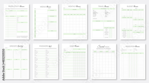 Minimalist planner pages templates. Printable Life & Business Planner Set. Life and business planner 2022. Daily, Weekly, Monthly, Travel, Budget, Grocery, Password, Habit, Social, Medication Planner.