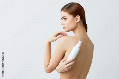 beautiful woman body lotion rejuvenation cosmetics isolated background