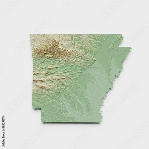 Arkansas Topographic Relief Map - 3D Render