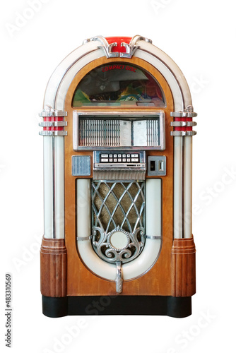 Retro jukebox radio isolated on white background with clipping path