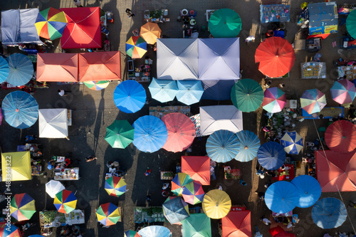 Aerial view Market on the evening from above in Thailand. 