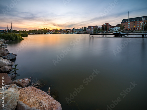 Sunset in the port of Leer on the Leda