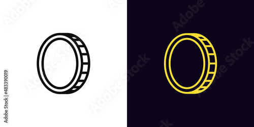 Outline coin icon, with editable stroke. Linear coin sign, token pictogram