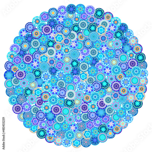 Millefiori - colorful round pattern. Abstract mosaic pattern with glass different beads. Vector clipart.