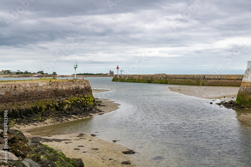 Saint-Vaast-la-Hougue in Normandy, the lighthouse of the harbor 