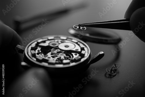 Watchmaker's workshop. Mechanical watch repair. Fix jewelry