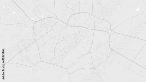 White and light grey Lublin city area vector background map, roads and water illustration. Widescreen proportion, digital flat design.