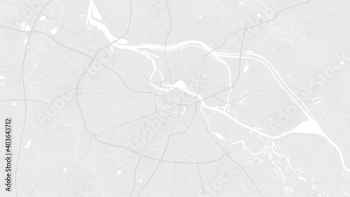 White and light grey Wrocław city area vector background map, roads and water illustration. Widescreen proportion, digital flat design.