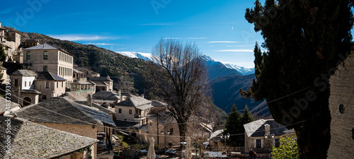 Syrrako village on a beautiful day, at Tzoumerka mountains, Ioannina, Epirus, Greece