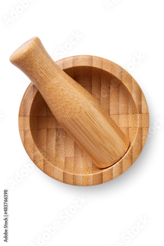 Traditional wooden mortar and pestle