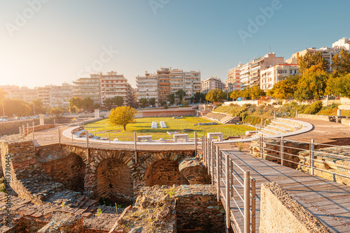 ancient Agora square and Roman Forum of Thessaloniki in the middle of a residential block. Travel destinations in Greek Macedonia