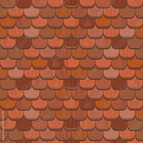 Seamless red clay roof tiles.Terracotta roof tile. Vector.