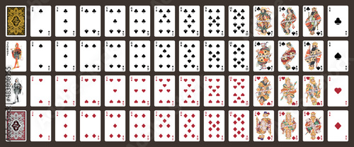 Poker set with isolated cards -Poker playing cards, full deck -Classic playing cards