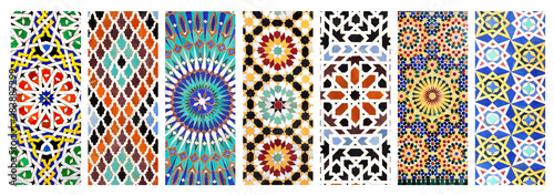Set of vertical banners with textures of ancient moroccan ceramic mosaic