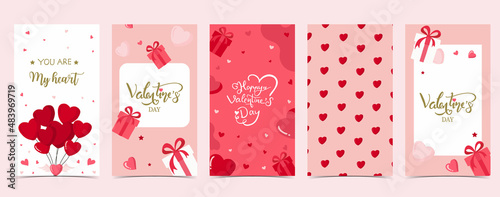 Valentine’s day story background for social media with heart, balloon,gift