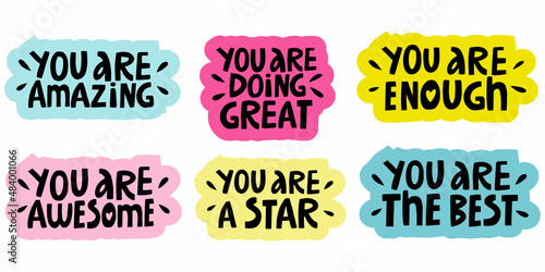 vector set of handwritten motivating inscriptions in the form of stickers