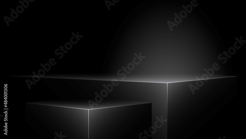 Geometric shapes platforms for product presentation. Black box stand for product display. Abstract product pedestal. Vector template.