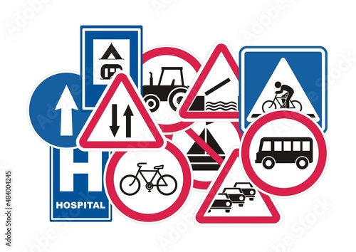 Traffic sign, road sign, group of objects, vector icon