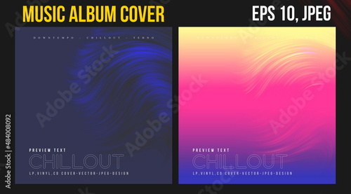 Music Album Cover. Abstract Vector Design of CD Cover and Vinyl Record. Picture Vinyl. Matte Album Cover Art Templates. Futuristic Color Visual Neon Elements . Vintage Retro Background and Texture. 