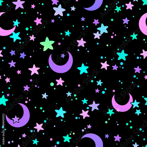 seamless illustration with crescents and stars