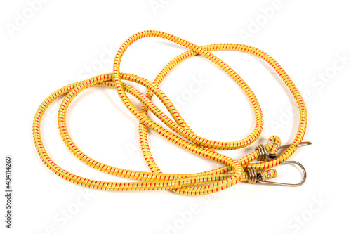 Yellow towing rope with metal hooks for car transportation isolated