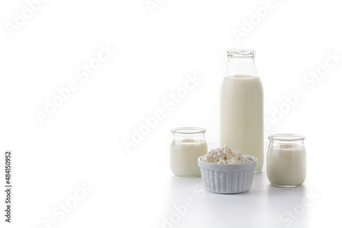 Milk kefir drink isolated on white background. Liquid and fermented milk product isolated on white background