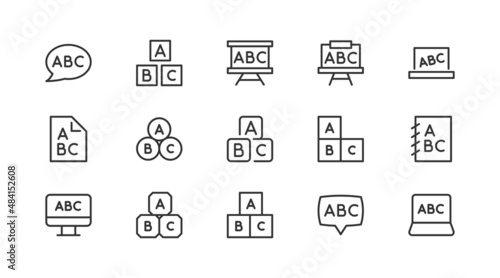 Set of simple abc line icons.