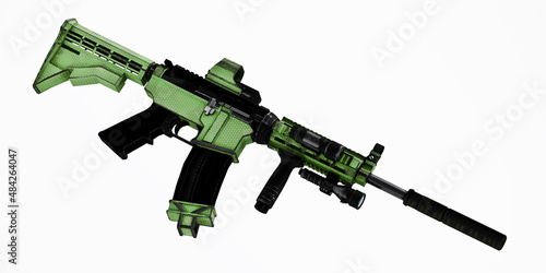3d model automatic rifle with a collimator sight and silencer